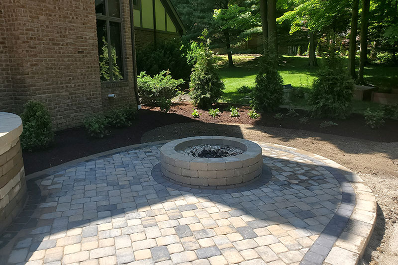 backyard paver, patio, firepit, landscaping