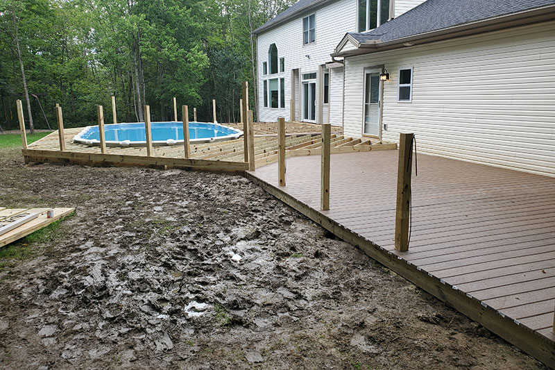 pool deck with metal railing