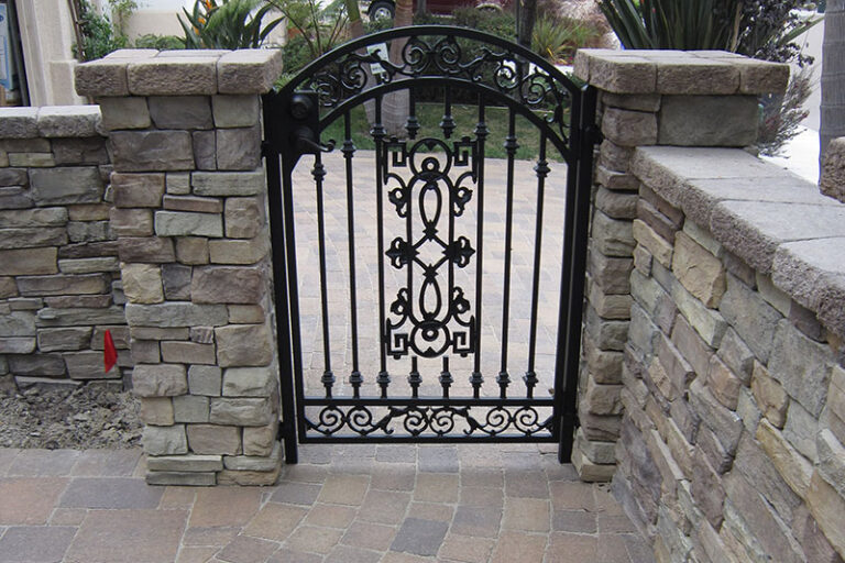 entry gate, wall, paver walkway