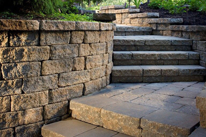 stone retaining walls and stairs